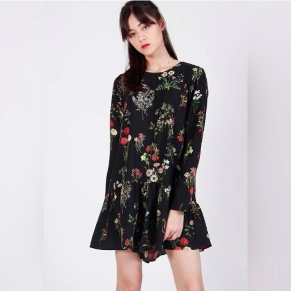 Zara Pants - Zara Black Floral Long Sleeve Romper